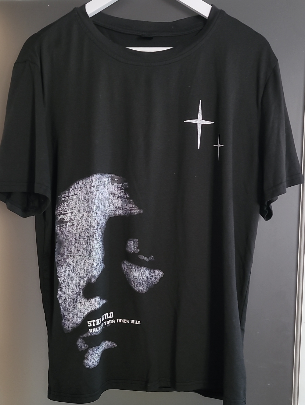 Black Graphic Short-Sleeve Tee with Silver Print